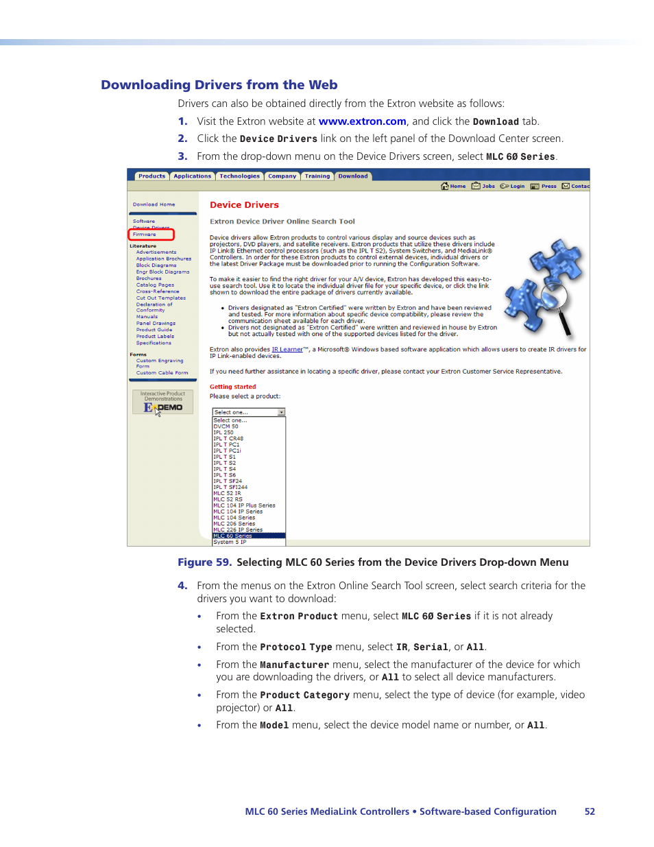 Downloading drivers from the web | Extron Electronics MLC 60 Series User Guide User Manual | Page 58 / 79