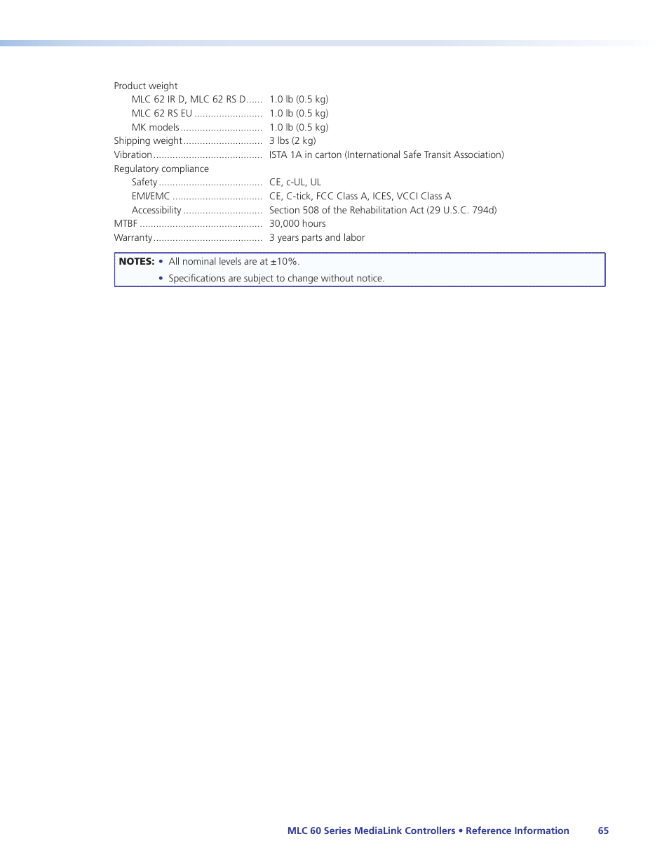 Extron Electronics MLC 60 Series User Guide User Manual | Page 71 / 79