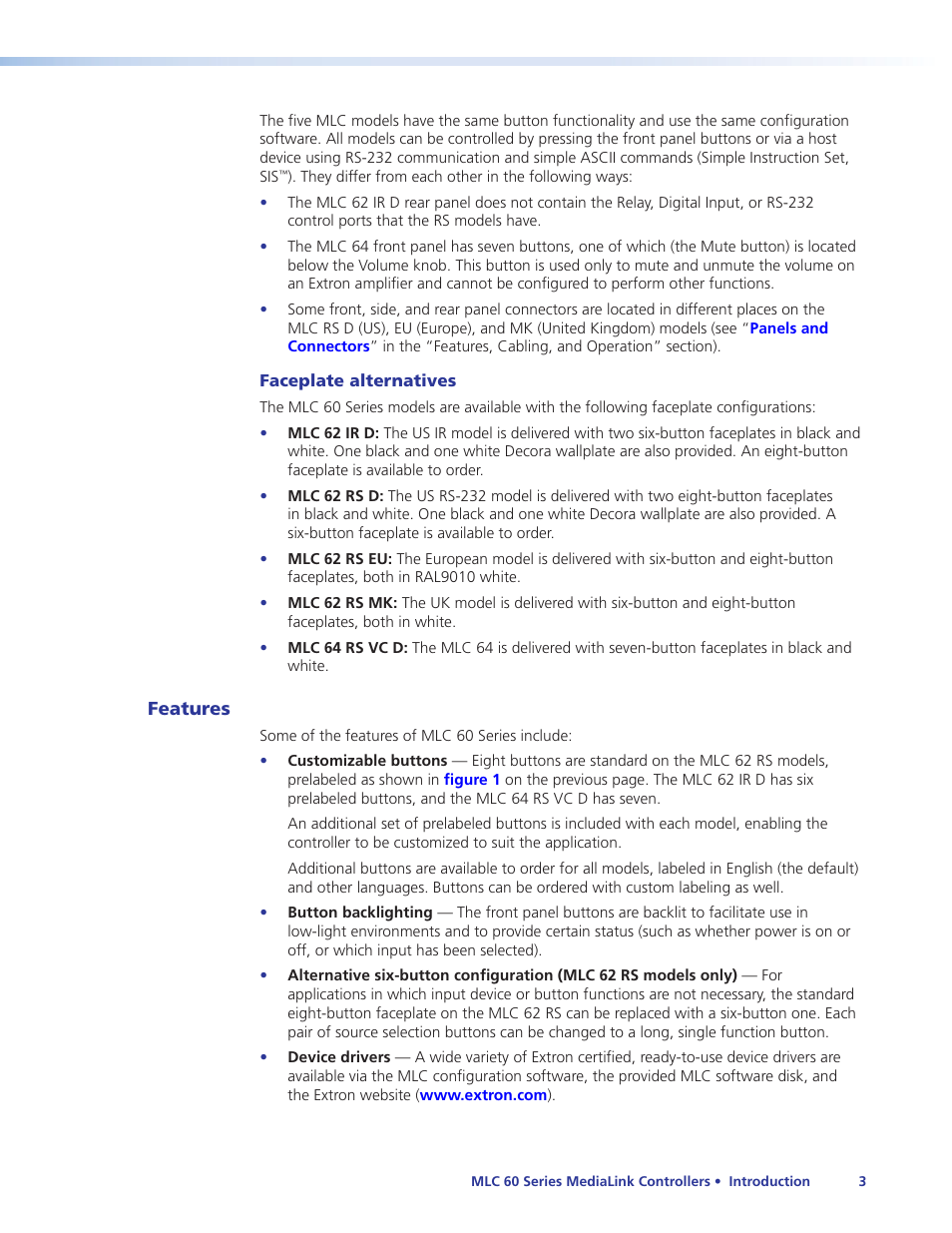 Features | Extron Electronics MLC 60 Series User Guide User Manual | Page 9 / 79