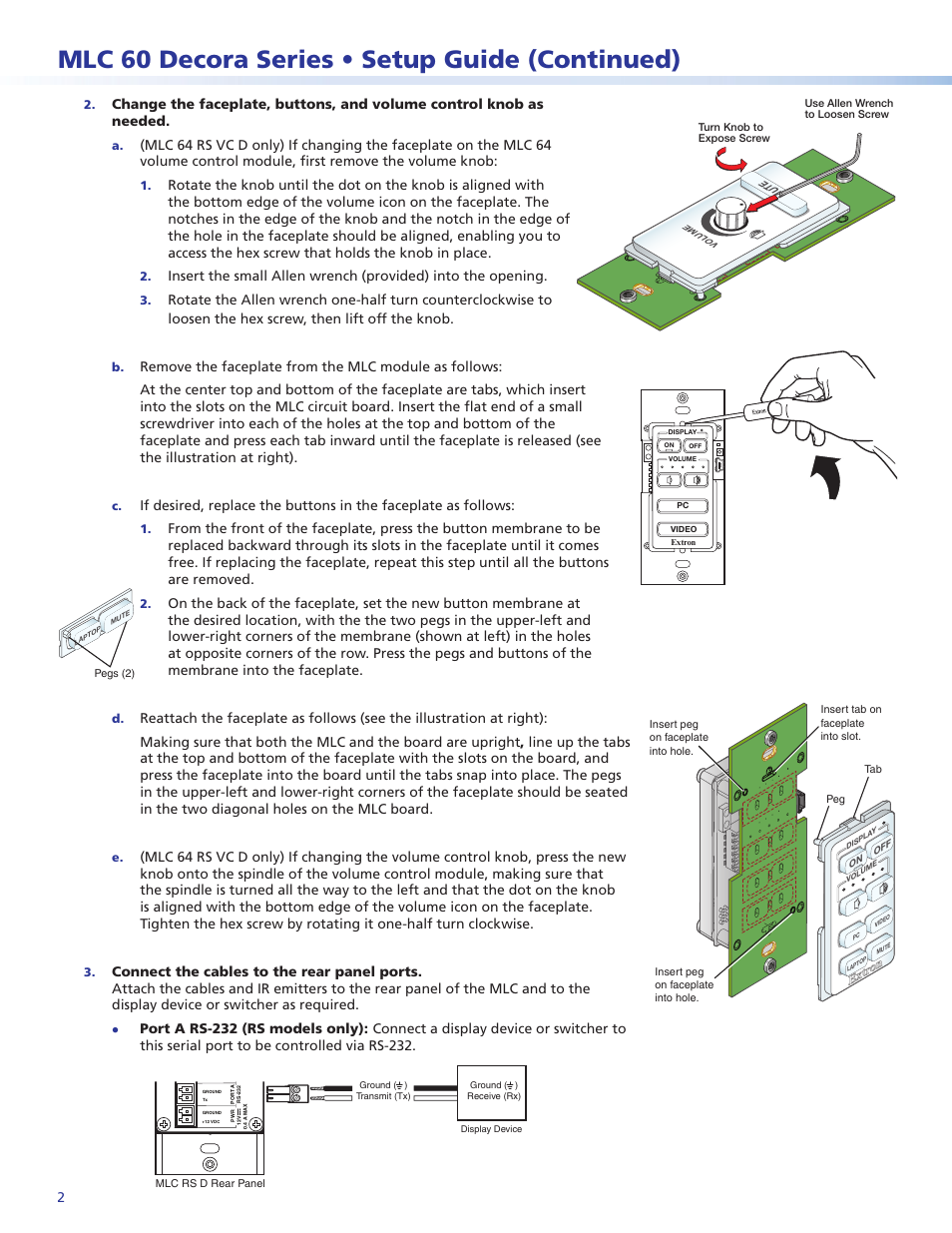 Mlc 60 decora series • setup guide (continued) | Extron Electronics MLC 60 Series Setup Guide User Manual | Page 2 / 4