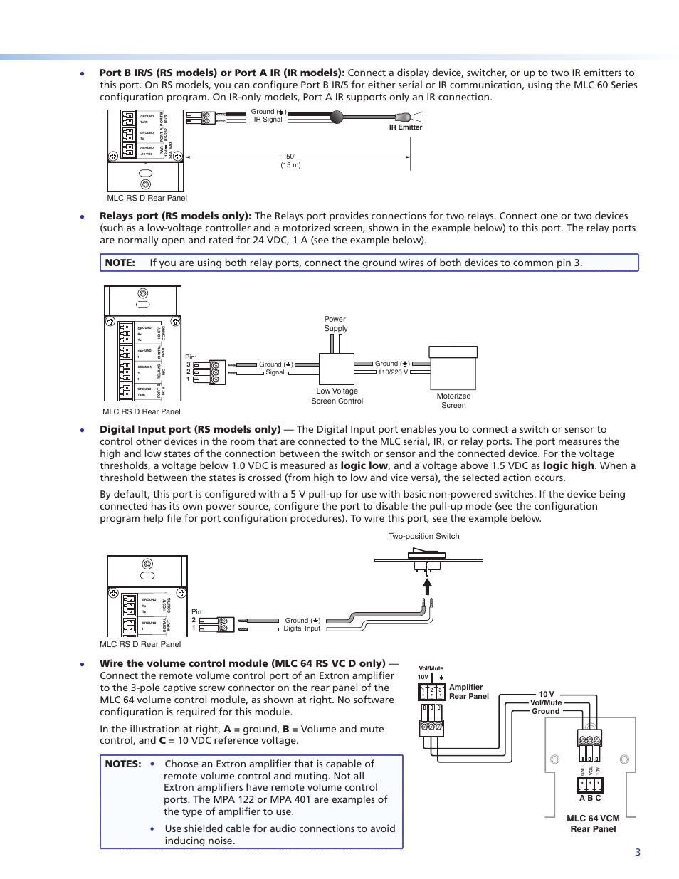 Product category, Mlc 64 vcm rear panel, Mlc rs d rear panel | Mlc rs d rear panel two-position switch, A b c | Extron Electronics MLC 60 Series Setup Guide User Manual | Page 3 / 4
