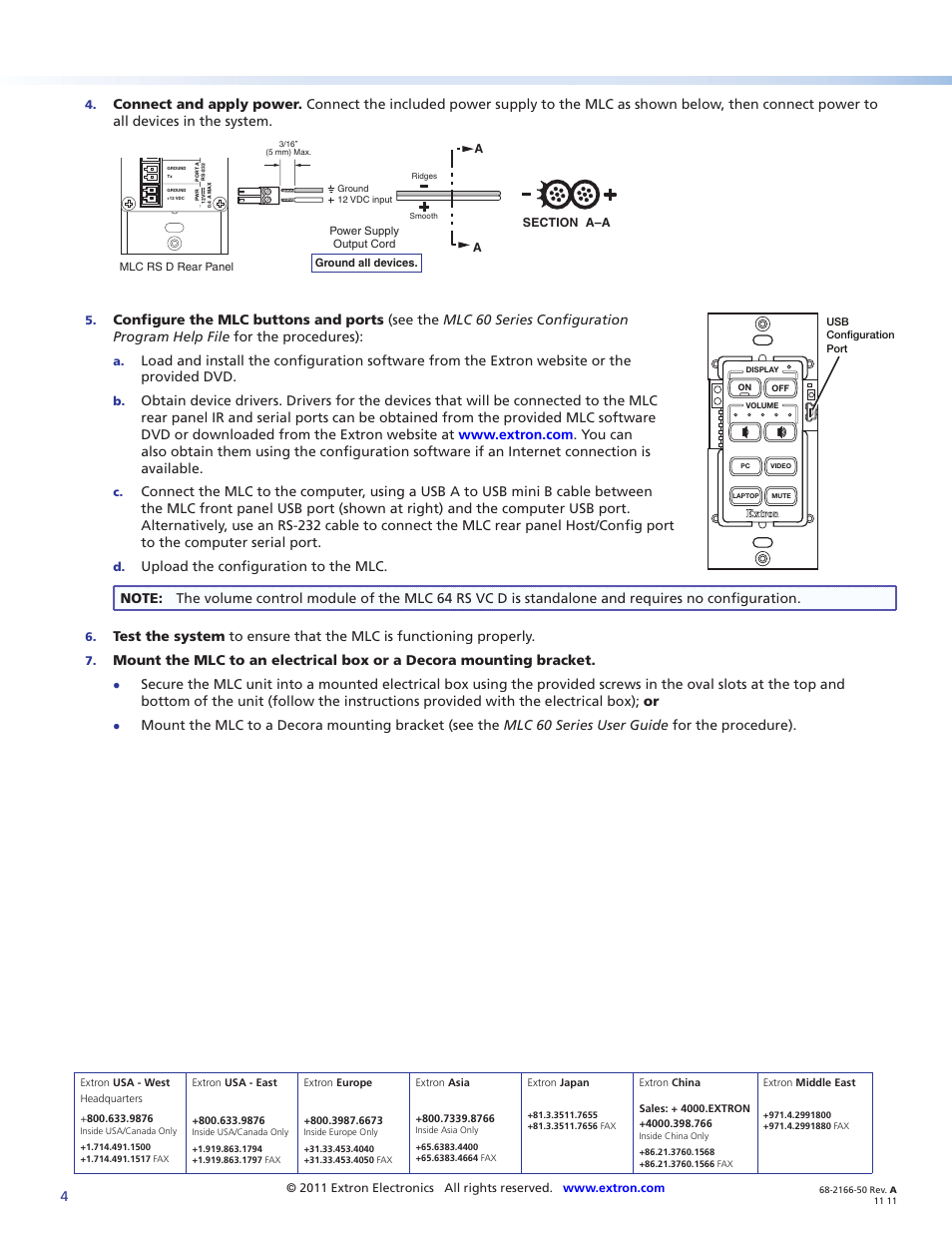 Extron Electronics MLC 60 Series Setup Guide User Manual | Page 4 / 4