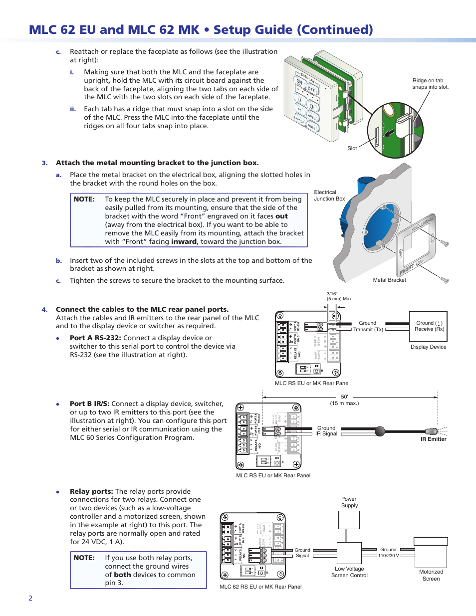 Mlc 62 eu and mlc 62 mk • setup guide (continued) | Extron Electronics MLC 60 Series (MLC 62 RS EU and the MLC 62 RS MK) Setup Guide User Manual | Page 2 / 4
