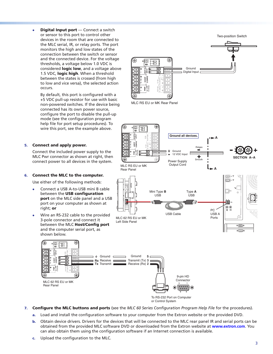 Product category, Upload the configuration to the mlc. 3, Mlc rs eu or mk rear panel two-position switch | Extron Electronics MLC 60 Series (MLC 62 RS EU and the MLC 62 RS MK) Setup Guide User Manual | Page 3 / 4