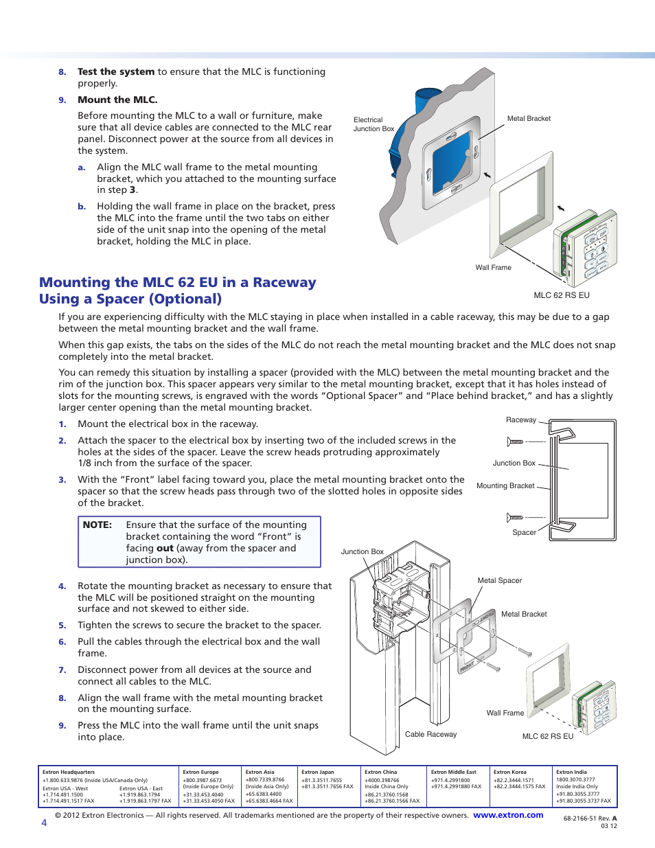 Mount the electrical box in the raceway | Extron Electronics MLC 60 Series (MLC 62 RS EU and the MLC 62 RS MK) Setup Guide User Manual | Page 4 / 4