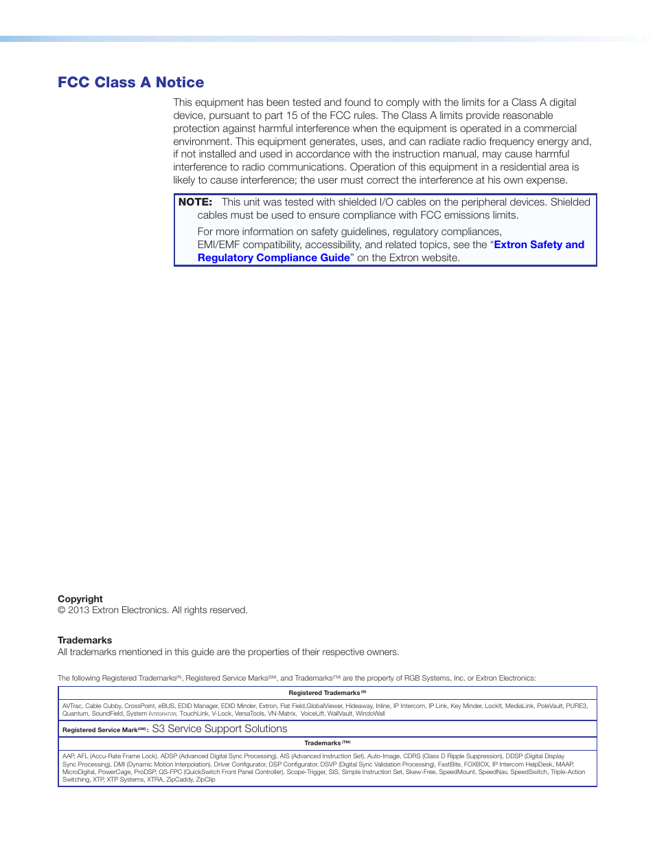 Fcc class a notice, S3 service support solutions | Extron Electronics MLC 52 Series User Guide User Manual | Page 3 / 74