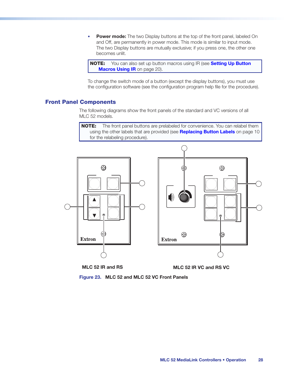 Front panel components | Extron Electronics MLC 52 Series User Guide User Manual | Page 34 / 74