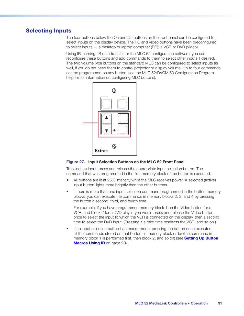 Selecting inputs | Extron Electronics MLC 52 Series User Guide User Manual | Page 37 / 74