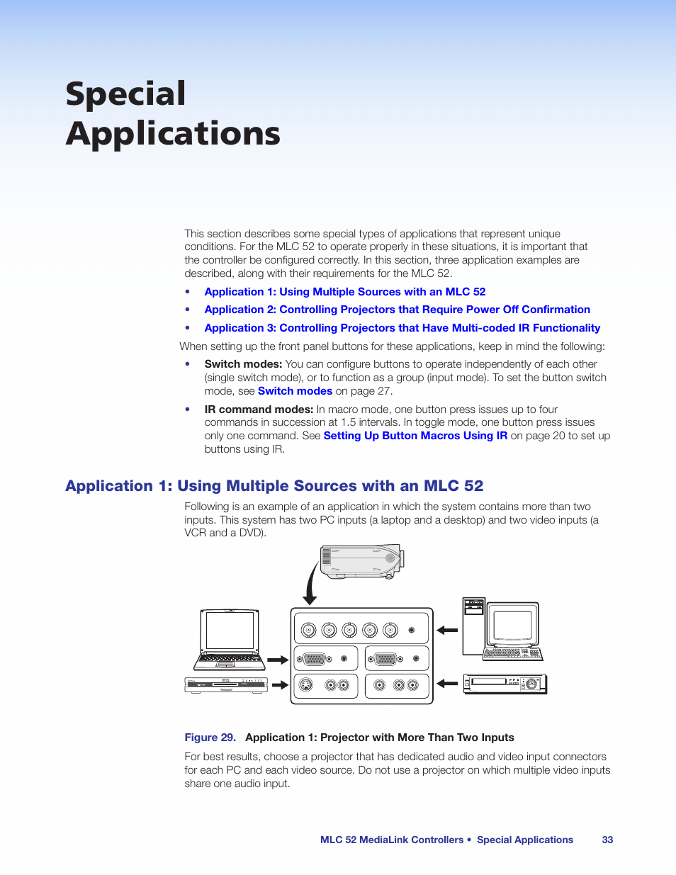 Special applications, Application 1: using multiple sources with, An mlc 52 | Extron Electronics MLC 52 Series User Guide User Manual | Page 39 / 74