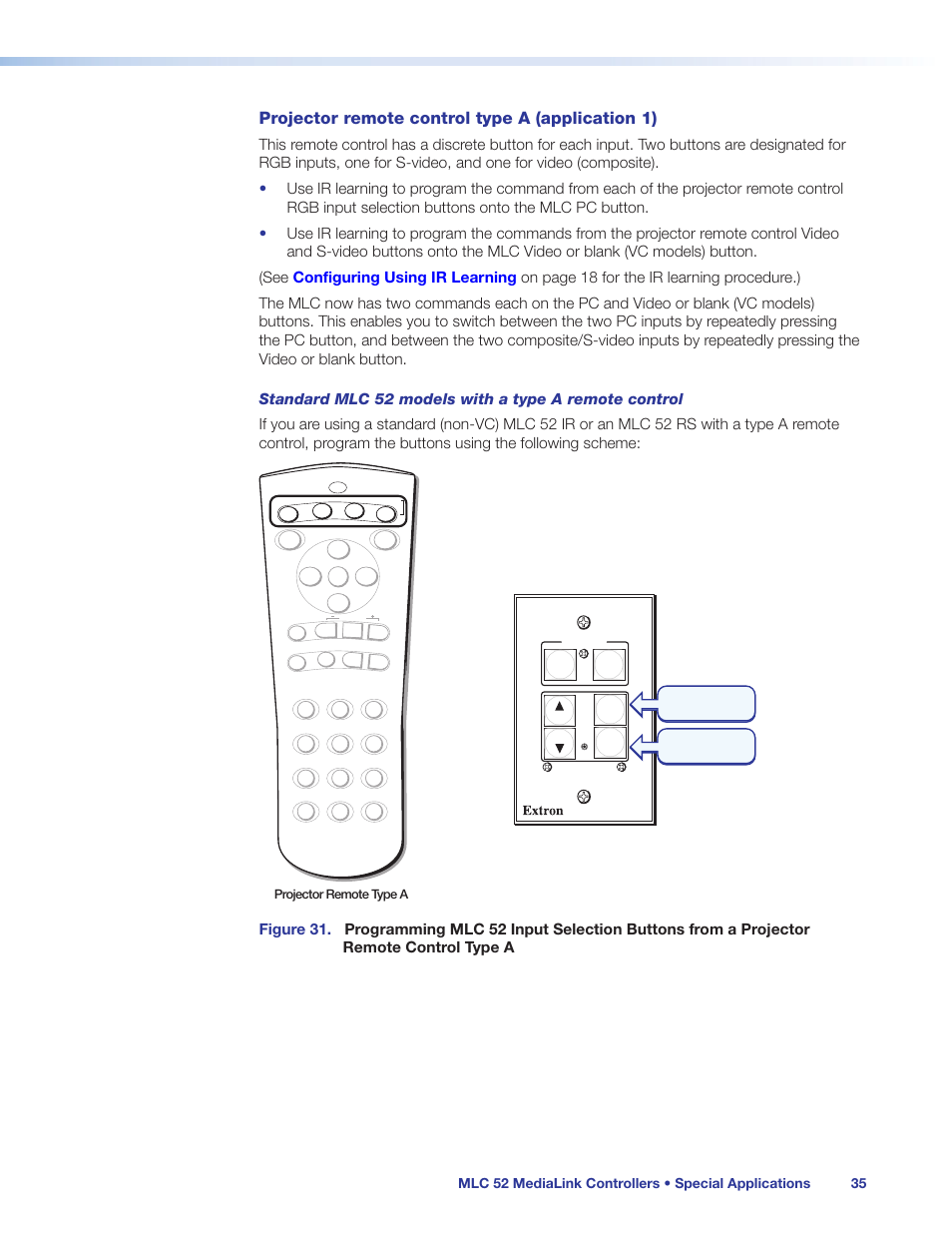 Projector remote control type a (application 1), Projector remote type a | Extron Electronics MLC 52 Series User Guide User Manual | Page 41 / 74