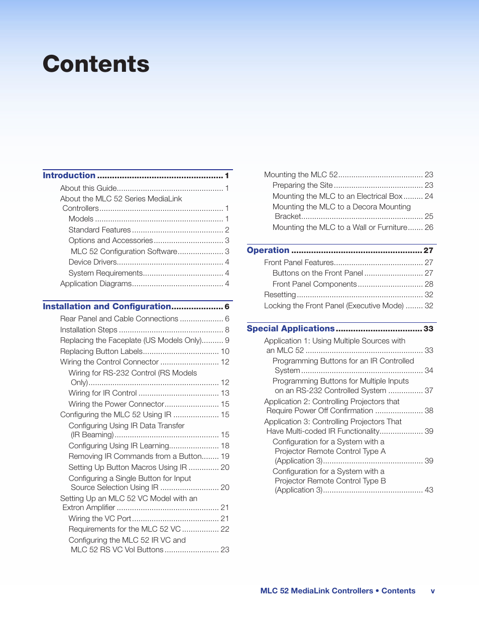 Extron Electronics MLC 52 Series User Guide User Manual | Page 5 / 74