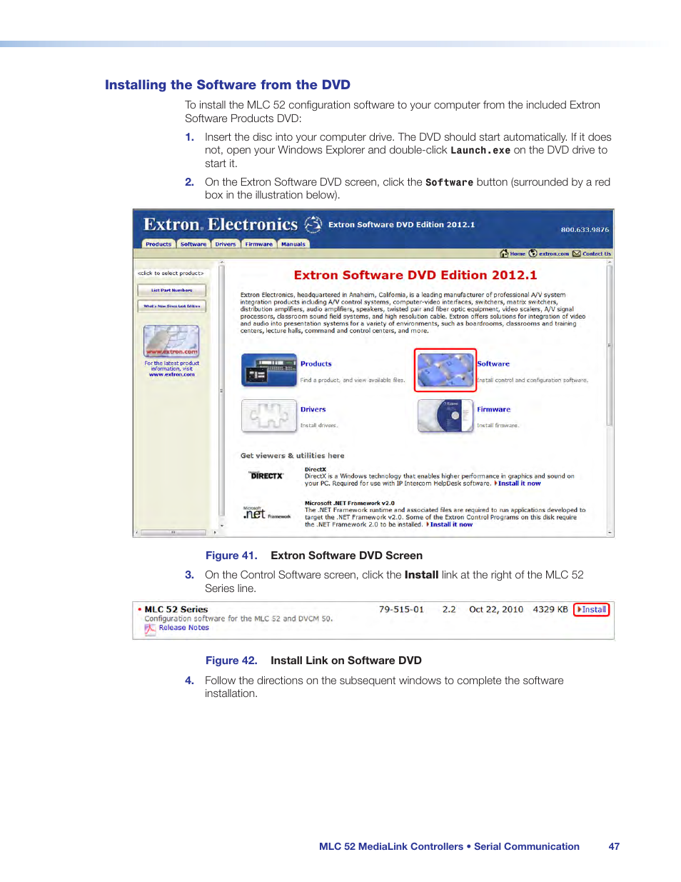 Installing the software from the dvd | Extron Electronics MLC 52 Series User Guide User Manual | Page 53 / 74