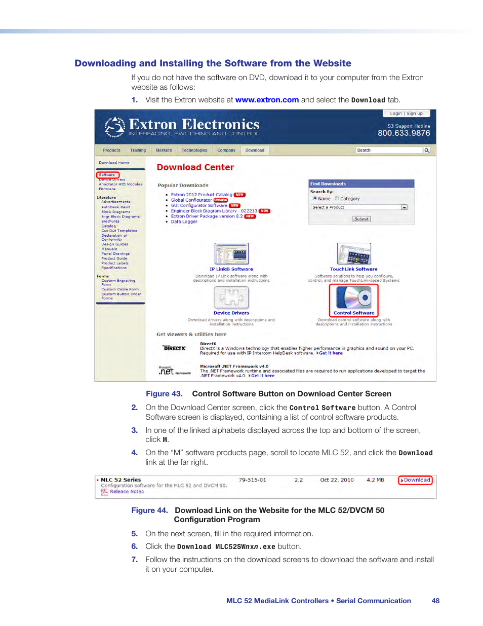 Downloading and installing the software, From the website | Extron Electronics MLC 52 Series User Guide User Manual | Page 54 / 74
