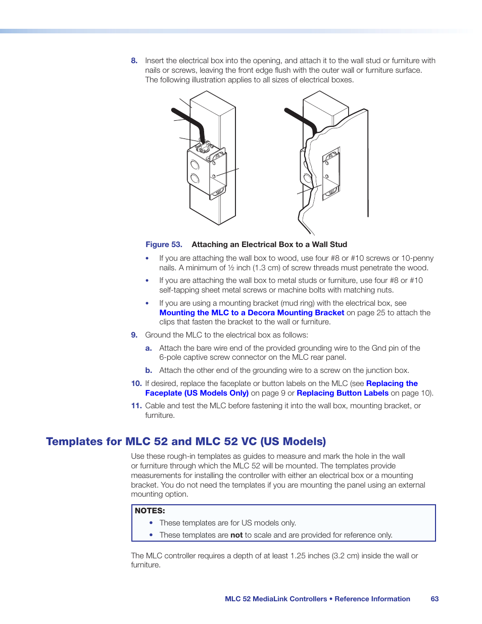 Templates for mlc 52 and mlc 52 vc (us models), Templates for mlc 52 and mlc 52 vc (us, Models) | Under, Templates for the mlc 52 and mlc 52 vc (us models) | Extron Electronics MLC 52 Series User Guide User Manual | Page 69 / 74