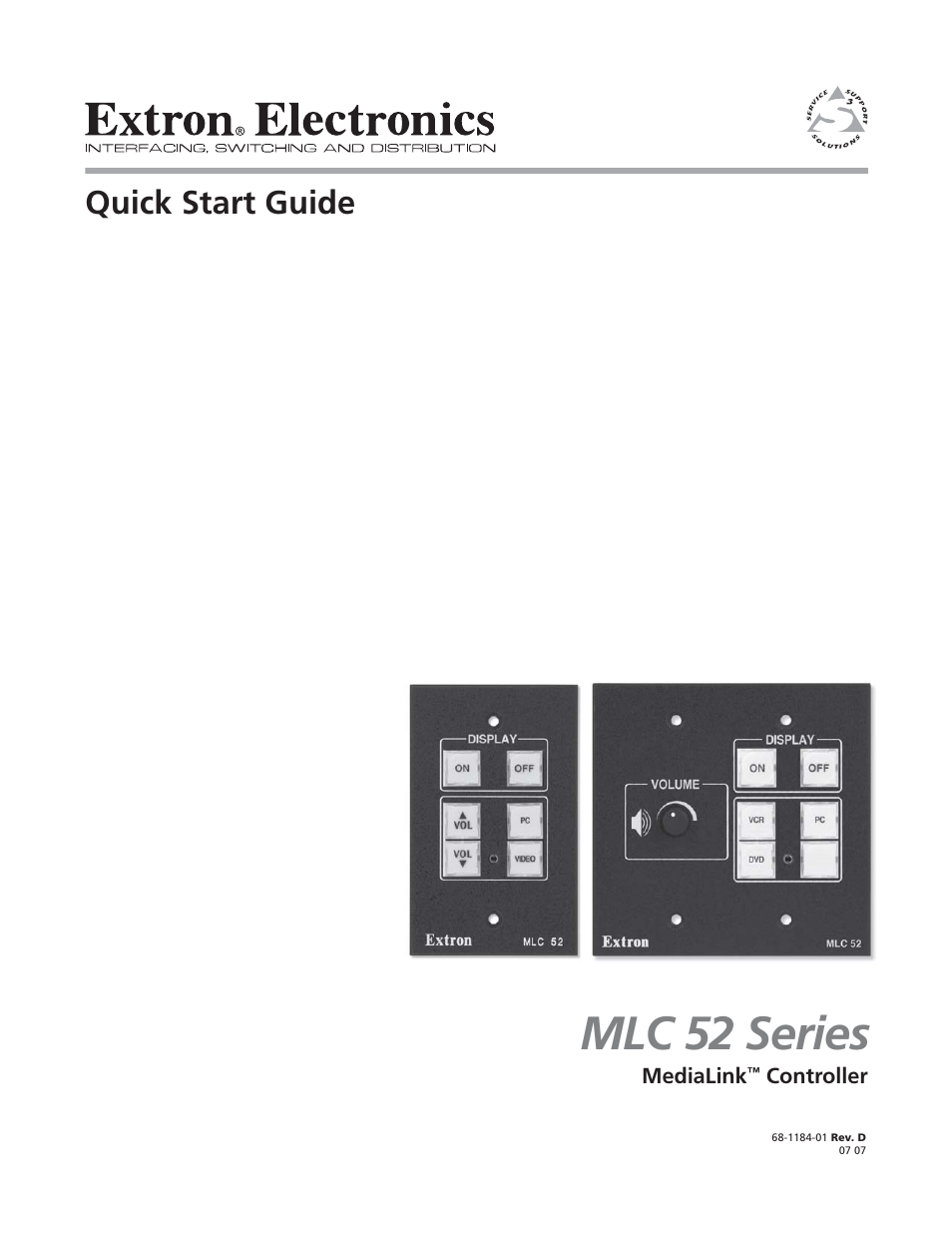 Extron Electronics MLC 52 Series Quick Start Guide User Manual | 16 pages