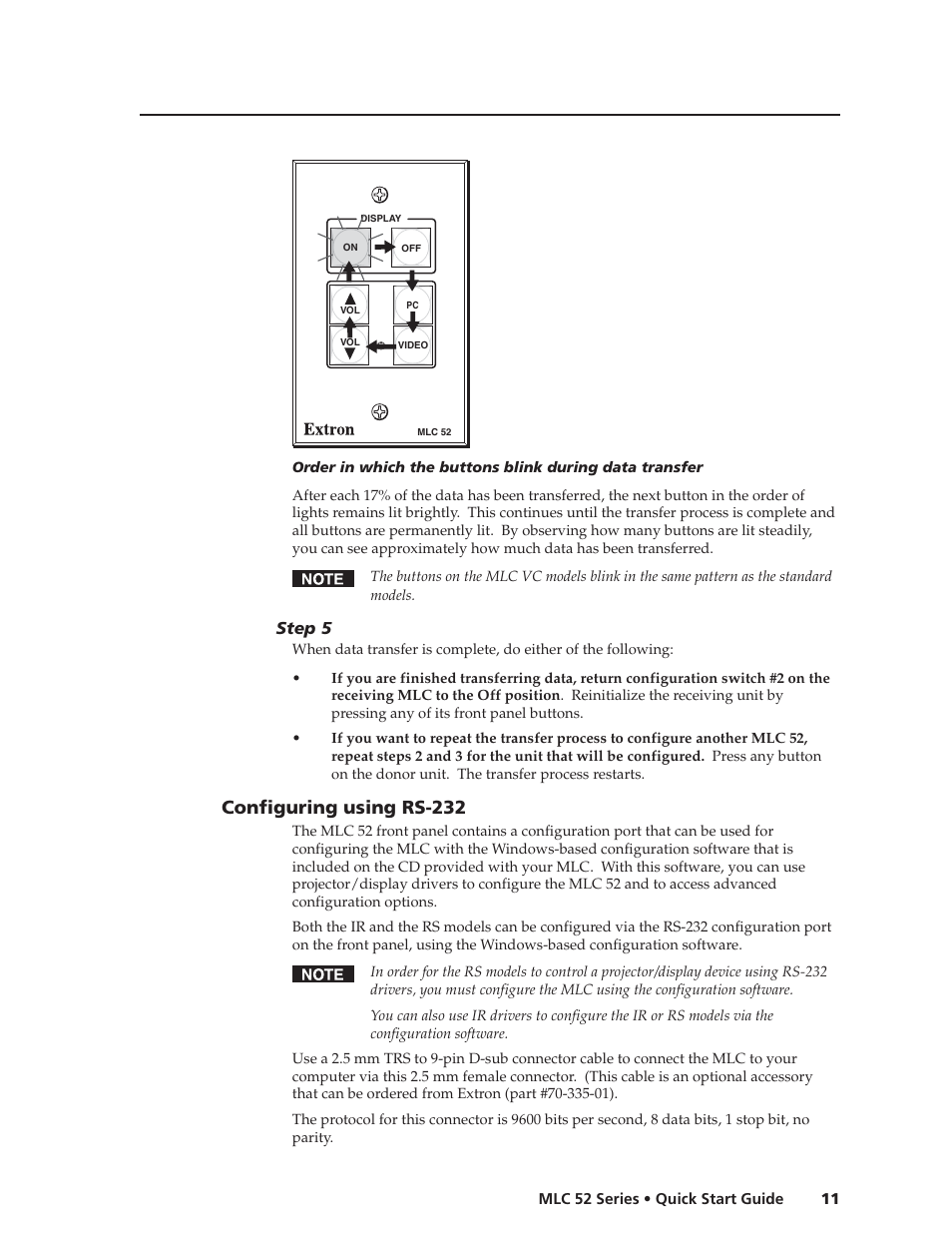 Configuring using rs-232, Step 5 | Extron Electronics MLC 52 Series Quick Start Guide User Manual | Page 13 / 16