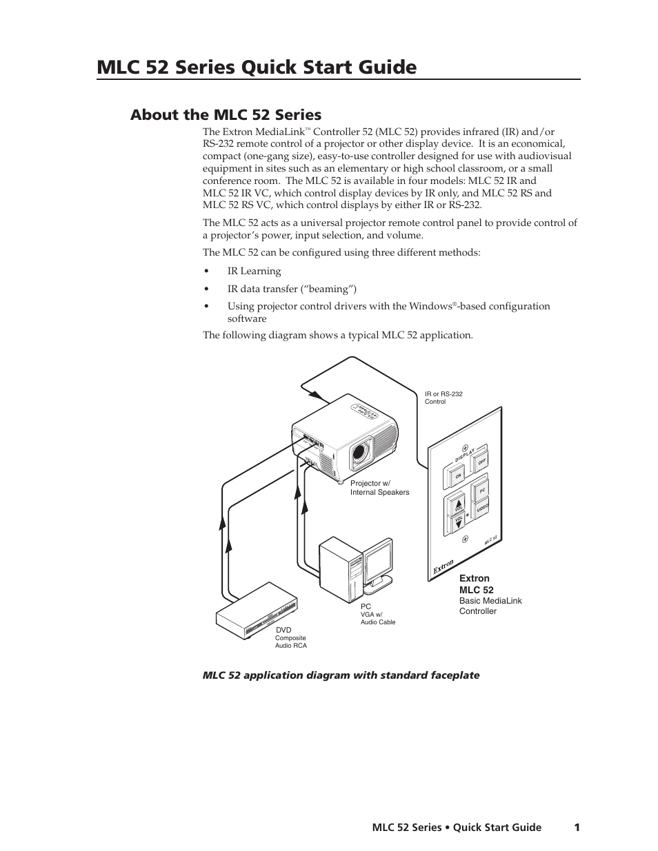 About the mlc 52 series, Mlc 52 series quick start guide | Extron Electronics MLC 52 Series Quick Start Guide User Manual | Page 3 / 16