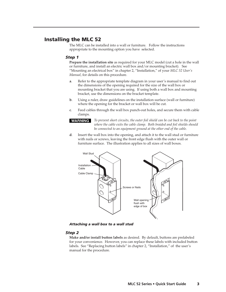 Installing the mlc 52 | Extron Electronics MLC 52 Series Quick Start Guide User Manual | Page 5 / 16