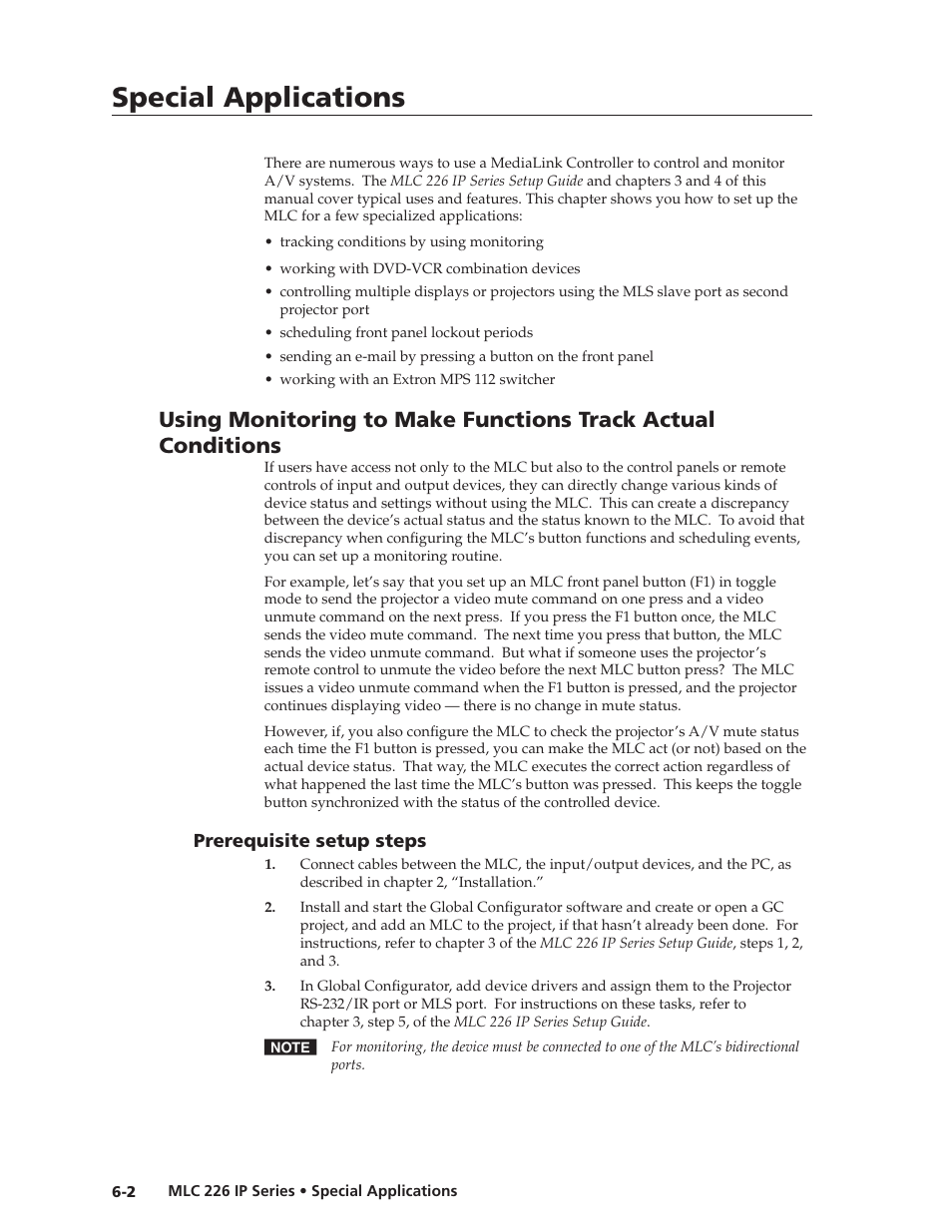 Prerequisite setup steps, Preliminar y, Special applications | Extron Electronics MLC 226 IP Series Installation User Manual | Page 120 / 164