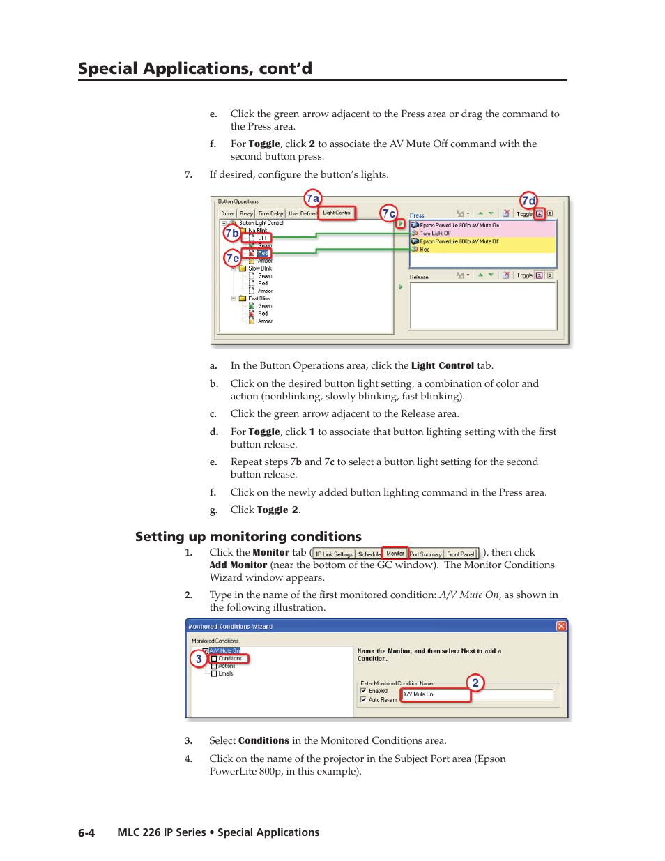 Setting up monitoring conditions, Preliminar y, Special applications, cont’d | Extron Electronics MLC 226 IP Series Installation User Manual | Page 122 / 164