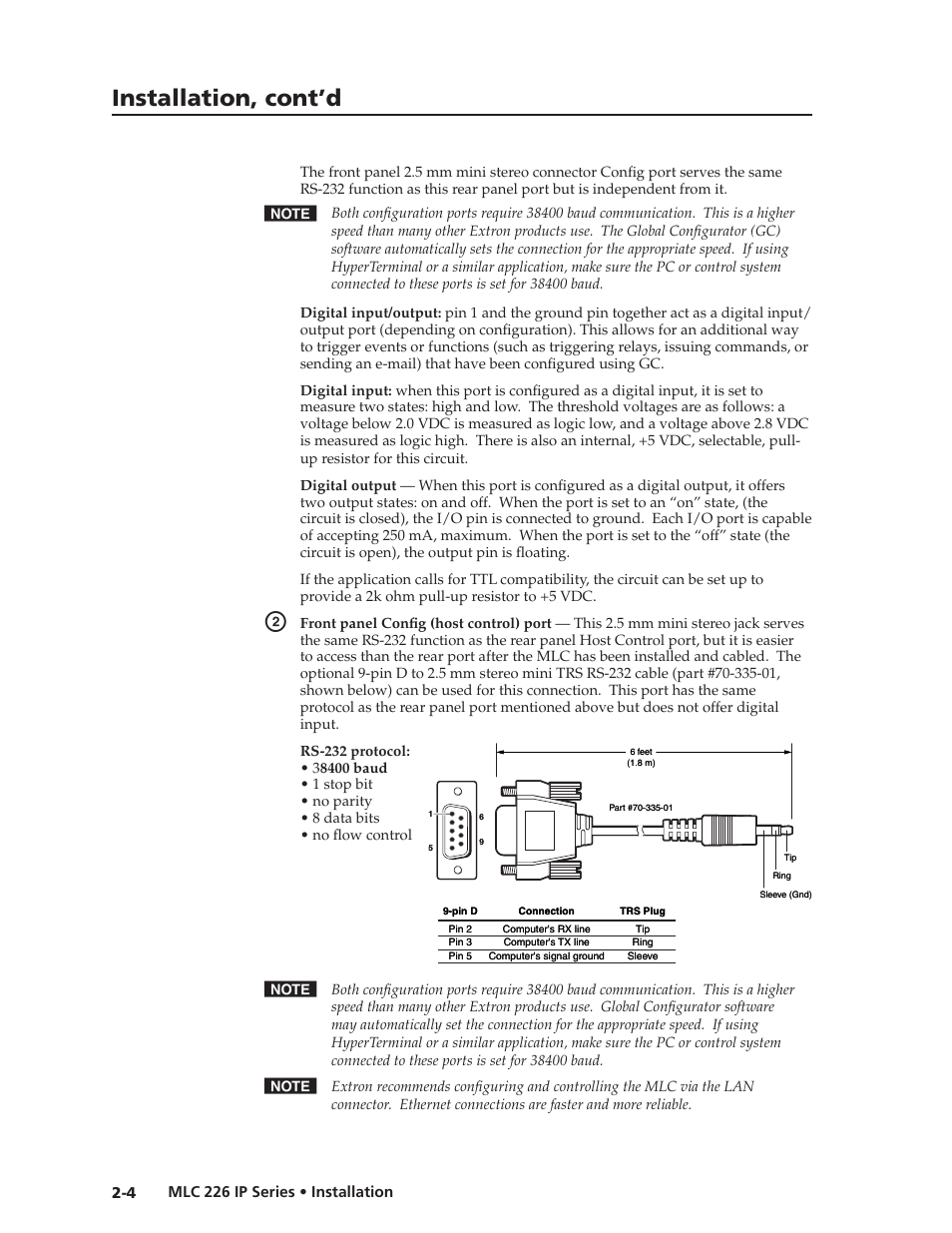Preliminar y, Installation, cont’d | Extron Electronics MLC 226 IP Series Installation User Manual | Page 14 / 164
