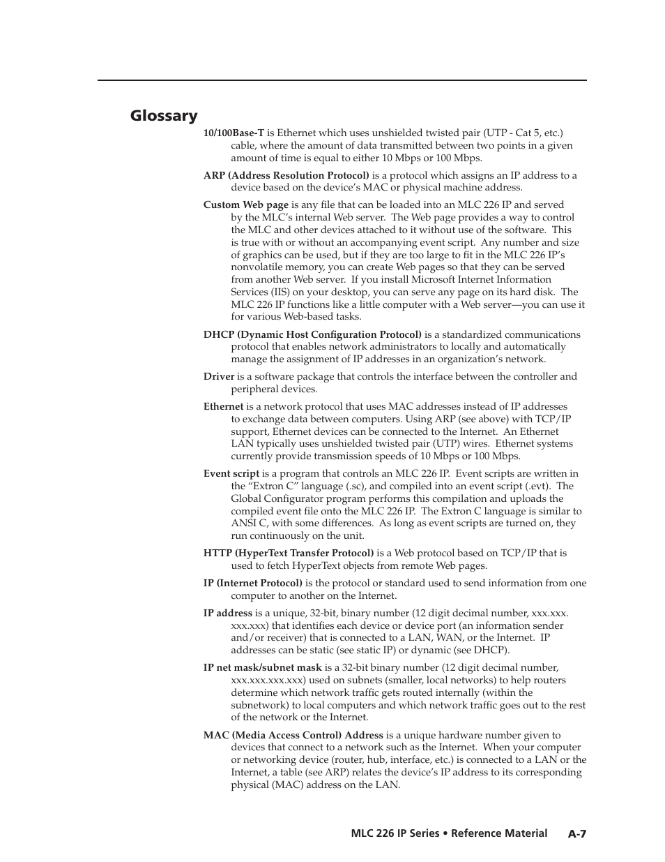 Glossary, Preliminar y | Extron Electronics MLC 226 IP Series Installation User Manual | Page 143 / 164