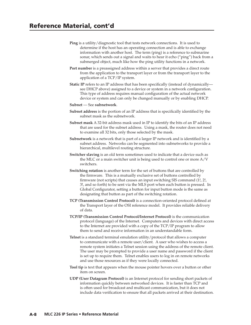 Preliminar y, Reference material, cont’d | Extron Electronics MLC 226 IP Series Installation User Manual | Page 144 / 164