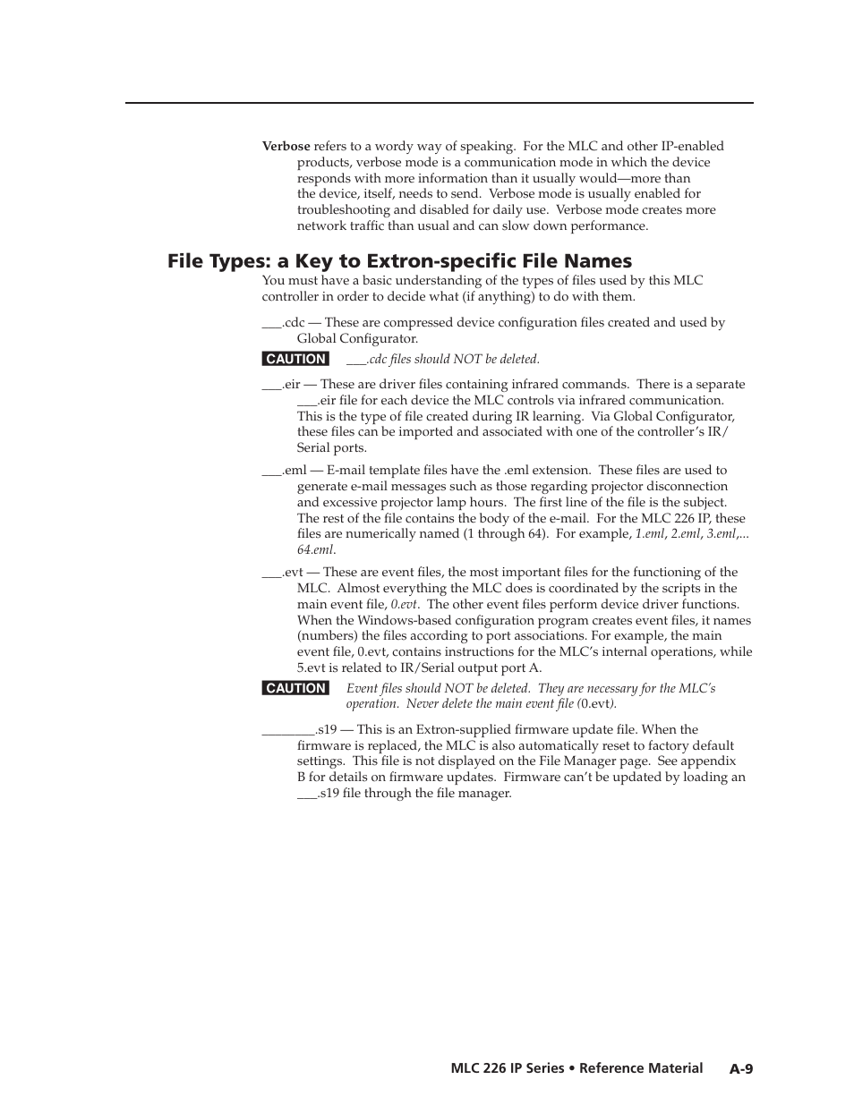 File types: a key to extron-specifi c file names, Preliminar y | Extron Electronics MLC 226 IP Series Installation User Manual | Page 145 / 164