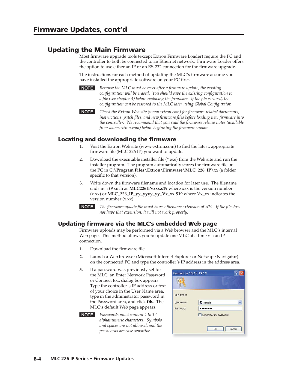 Updating the main firmware, Locating and downloading the firmware, Preliminar y | Firmware updates, cont’d | Extron Electronics MLC 226 IP Series Installation User Manual | Page 152 / 164