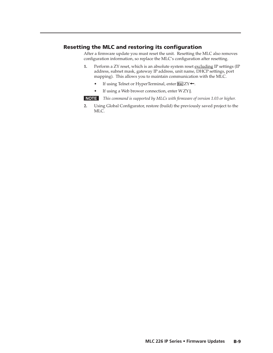 Resetting the mlc and restoring its configuration, Preliminar y | Extron Electronics MLC 226 IP Series Installation User Manual | Page 157 / 164