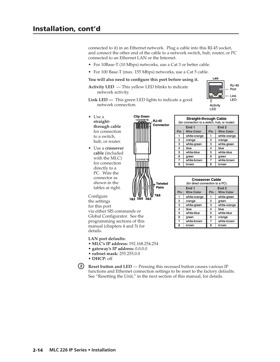 Preliminar y, Installation, cont’d | Extron Electronics MLC 226 IP Series Installation User Manual | Page 24 / 164