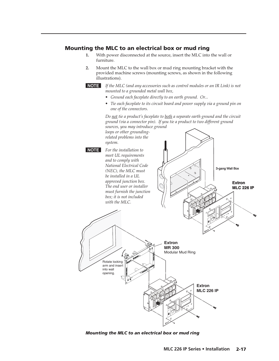 Preliminar y, Mounting the mlc to an electrical box or mud ring, Conf ig ir extron mlc 226 ip | Extron mr 300, Confi g ir, Extron mlc 226 ip, Modular mud ring | Extron Electronics MLC 226 IP Series Installation User Manual | Page 27 / 164