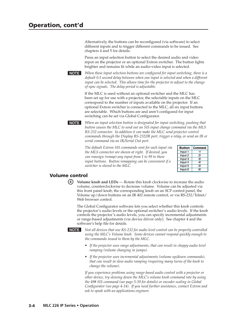 Volume control, Preliminar y, Operation, cont’d | Extron Electronics MLC 226 IP Series Installation User Manual | Page 34 / 164