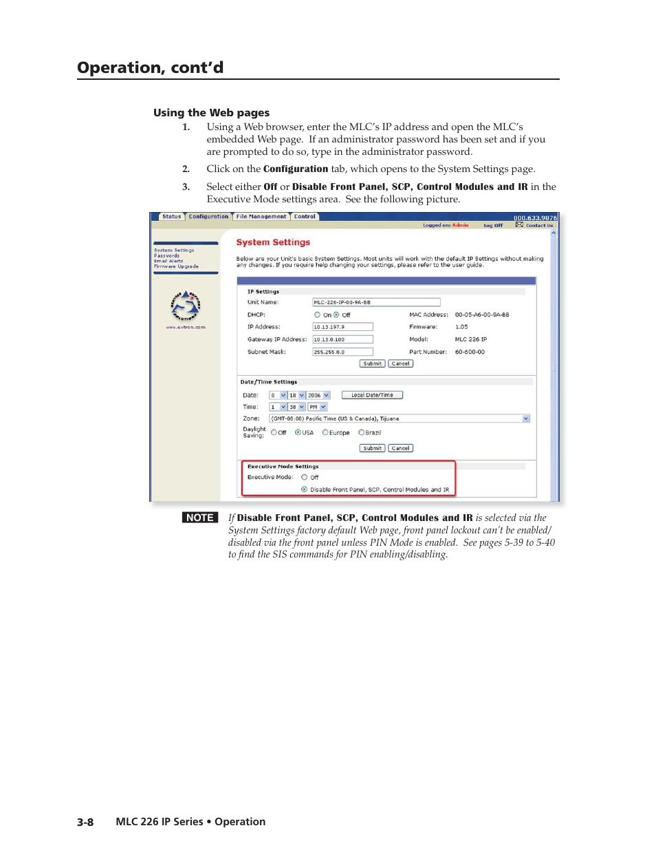 Preliminar y, Operation, cont’d | Extron Electronics MLC 226 IP Series Installation User Manual | Page 38 / 164