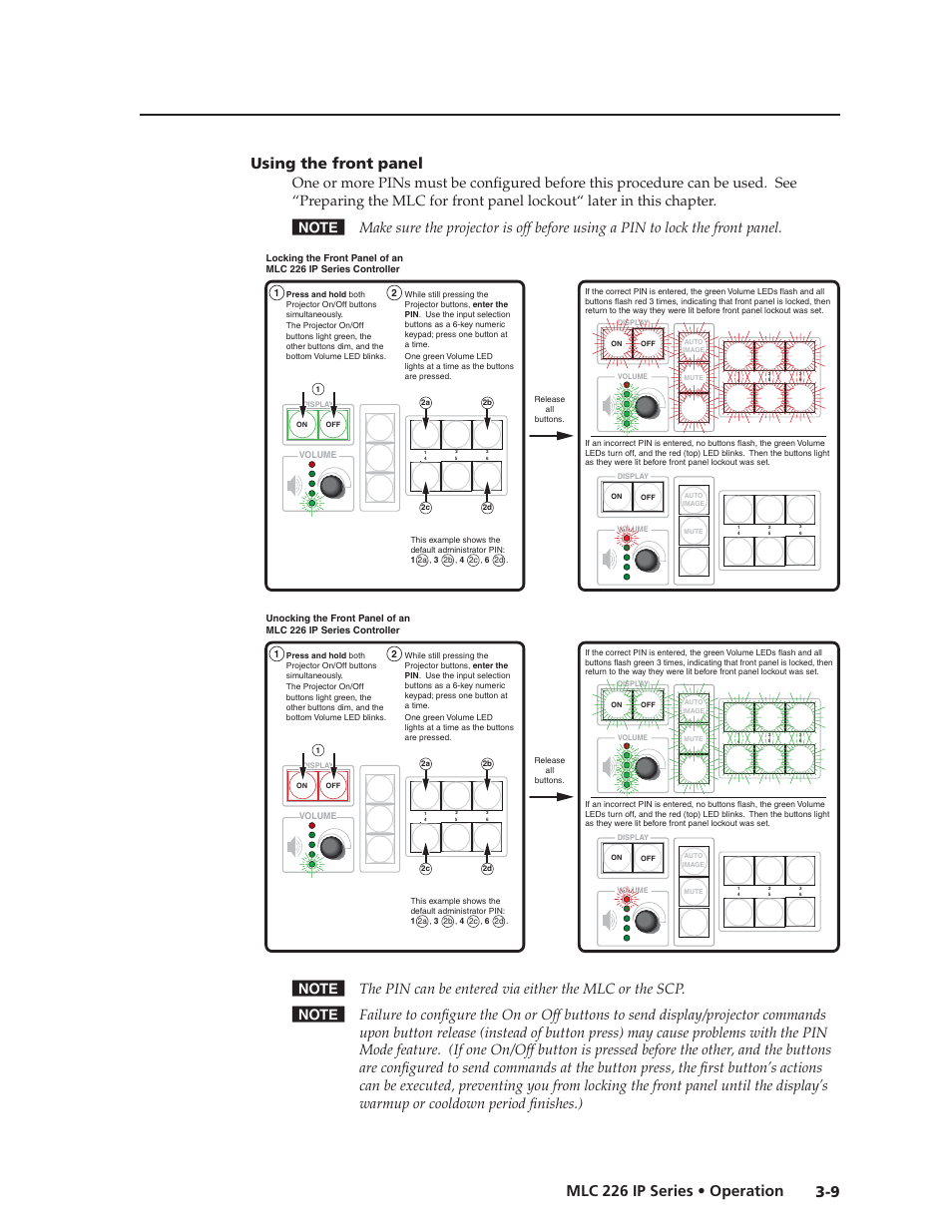 Using the front panel, Preliminar y, 9 mlc 226 ip series • operation | Extron Electronics MLC 226 IP Series Installation User Manual | Page 39 / 164