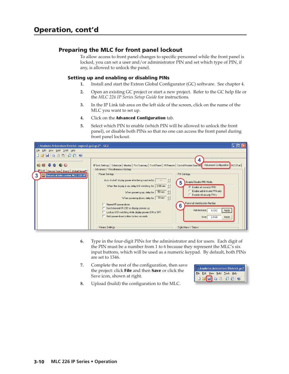 Preparing the mlc for front panel lockout, Setting up and enabling or disabling pins, Preliminar y | Operation, cont’d | Extron Electronics MLC 226 IP Series Installation User Manual | Page 40 / 164