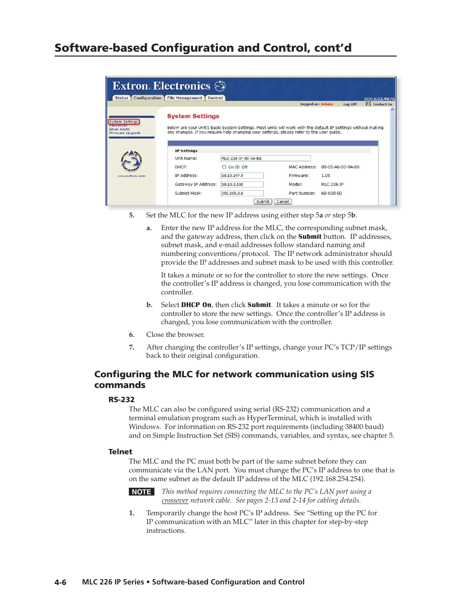 Rs-232, Telnet, Preliminar y | Software-based confi guration and control, cont’d | Extron Electronics MLC 226 IP Series Installation User Manual | Page 50 / 164