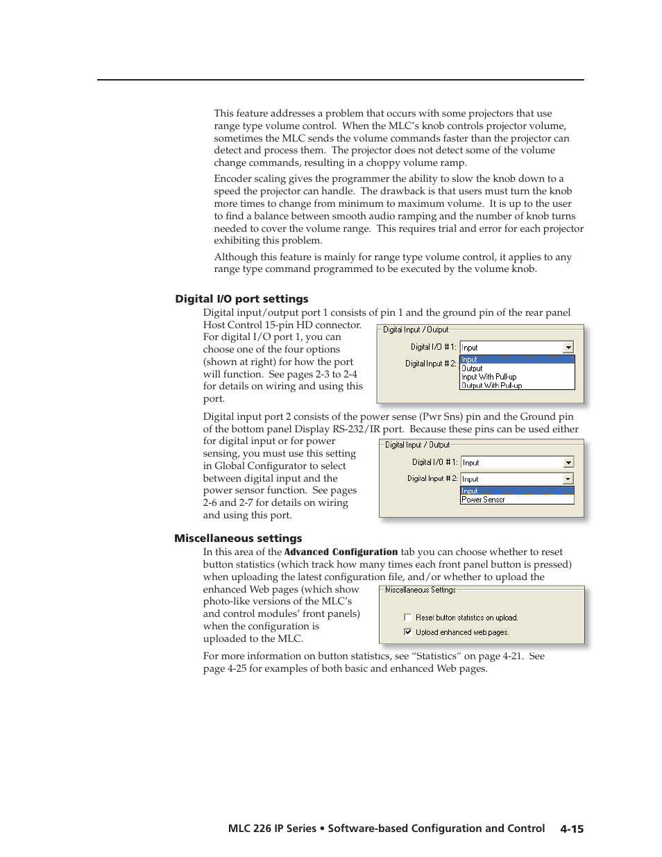 Digital i/o port settings, Miscellaneous settings, Preliminar y | Extron Electronics MLC 226 IP Series Installation User Manual | Page 59 / 164