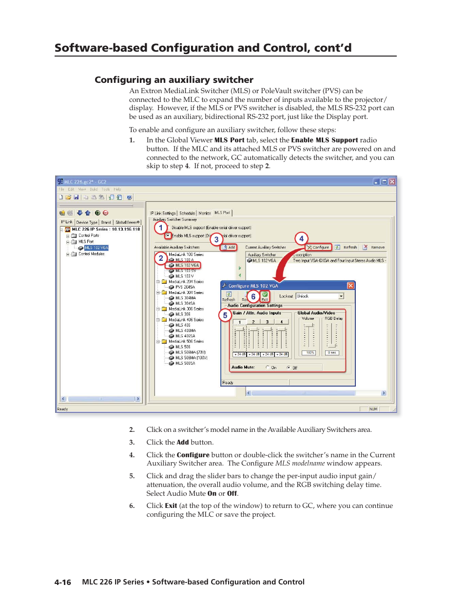 Configuring an auxiliary switcher, Preliminar y, Software-based confi guration and control, cont’d | Extron Electronics MLC 226 IP Series Installation User Manual | Page 60 / 164