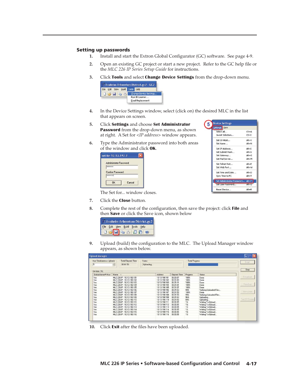 Setting up passwords, Preliminar y | Extron Electronics MLC 226 IP Series Installation User Manual | Page 61 / 164