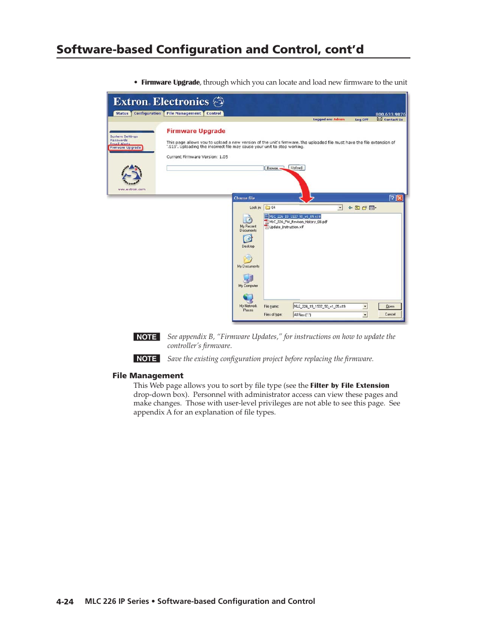 File management, Preliminar y, Software-based confi guration and control, cont’d | Extron Electronics MLC 226 IP Series Installation User Manual | Page 68 / 164