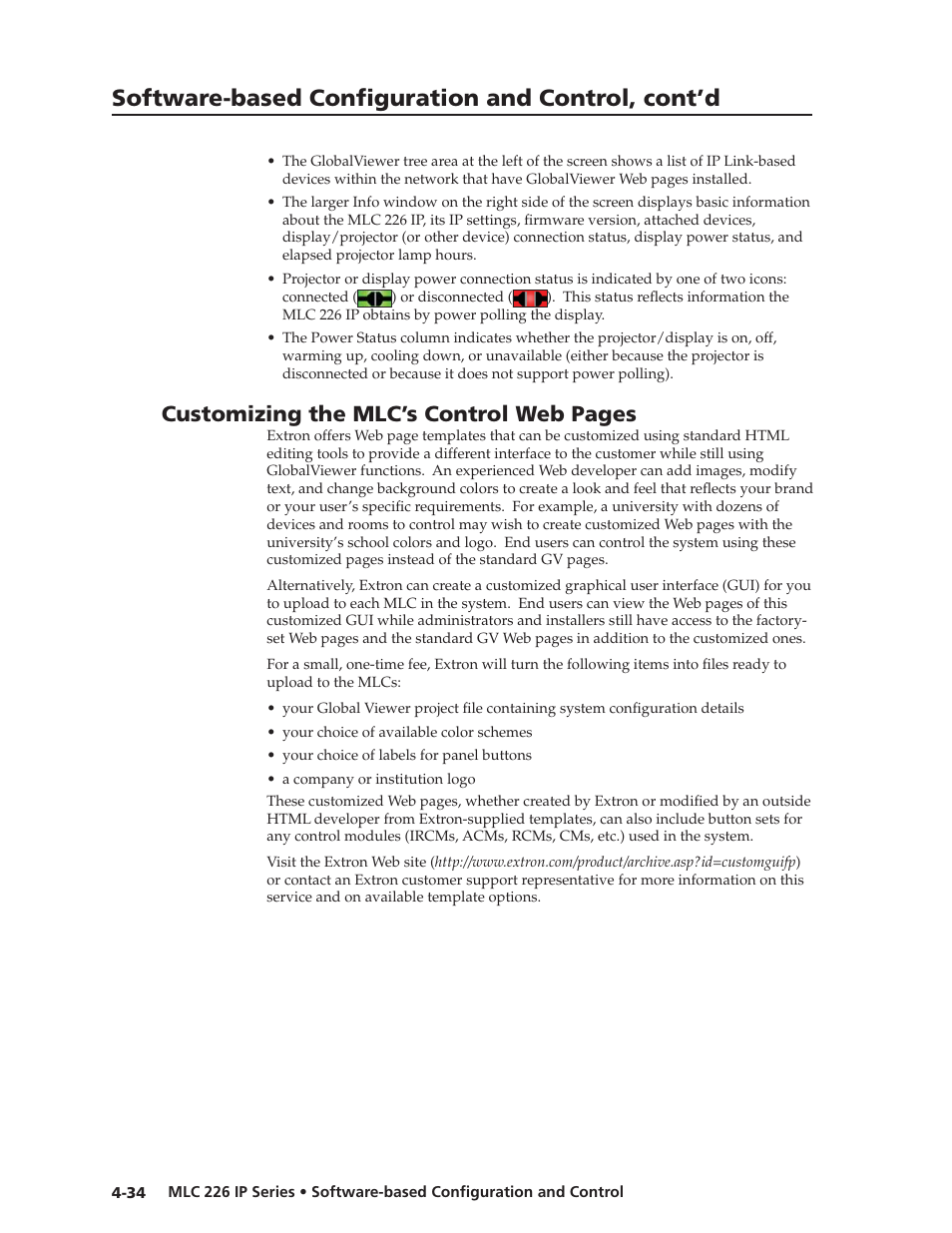 Preliminar y, Software-based confi guration and control, cont’d, Customizing the mlc’s control web pages | Extron Electronics MLC 226 IP Series Installation User Manual | Page 78 / 164