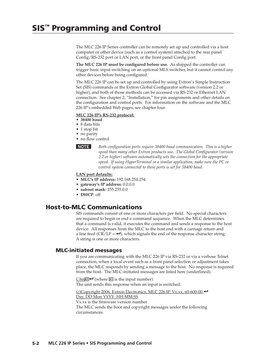 Host-to-mlc communications, Mlc-initiated messages, Preliminar y | Programming and control | Extron Electronics MLC 226 IP Series Installation User Manual | Page 80 / 164