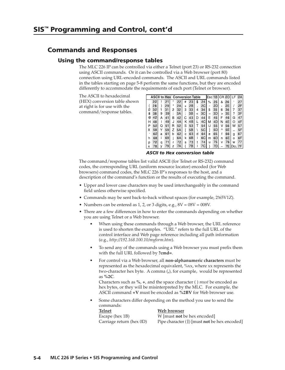 Commands and responses, Using the command/response tables, Preliminar y | Programming and control, cont’d | Extron Electronics MLC 226 IP Series Installation User Manual | Page 82 / 164