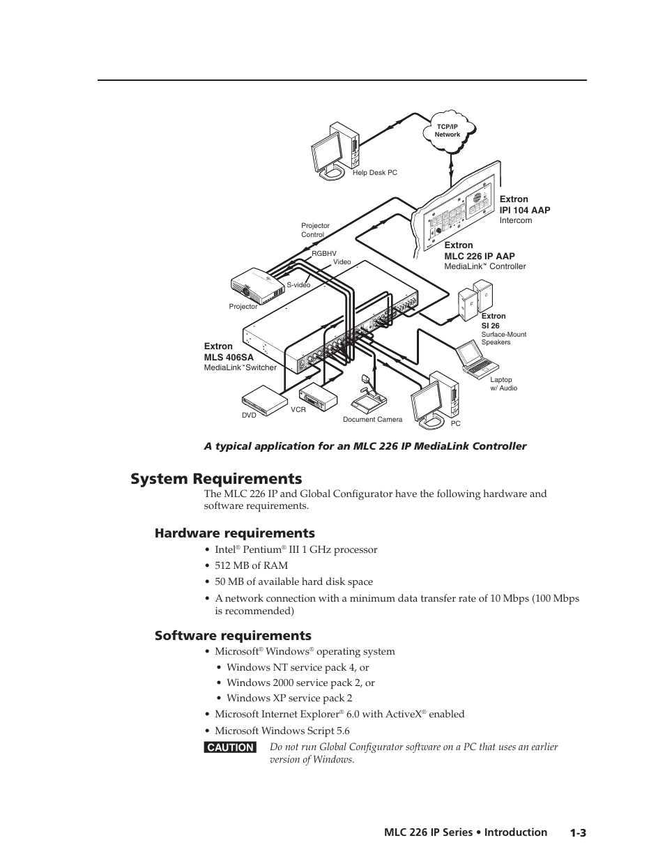 System requirements, Hardware requirements, Software requirements | Preliminar y | Extron Electronics MLC 226 IP Series Installation User Manual | Page 9 / 164
