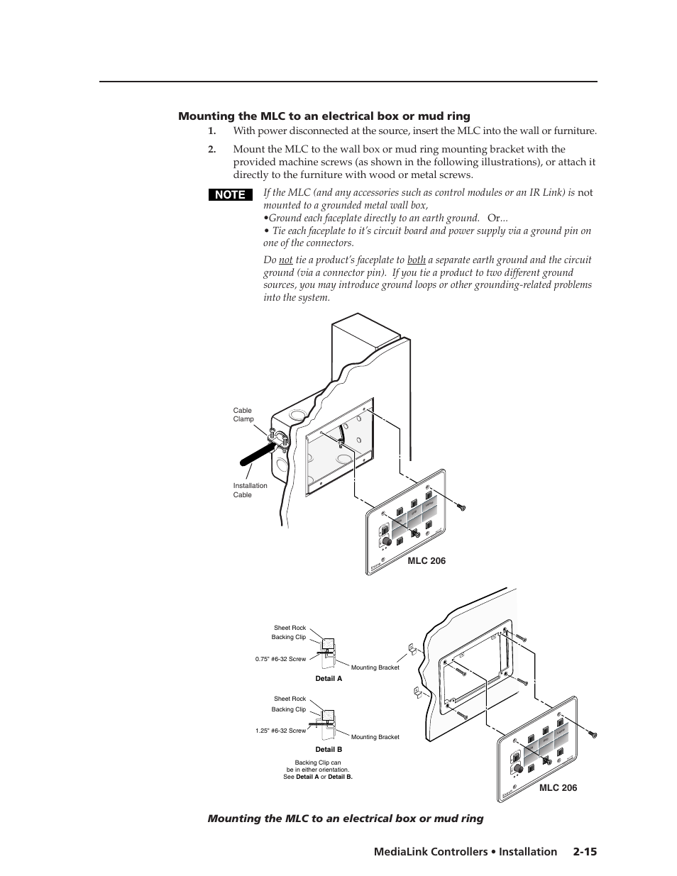 Mounting the mlc to an electrical box or mud ring | Extron Electronics MLC 206 AAP EC User Guide User Manual | Page 23 / 72