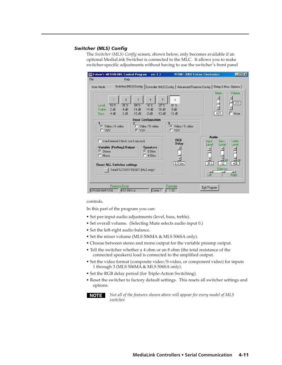 Switcher (mls) config, Switcher (mls) config -11 | Extron Electronics MLC 206 AAP EC User Guide User Manual | Page 43 / 72
