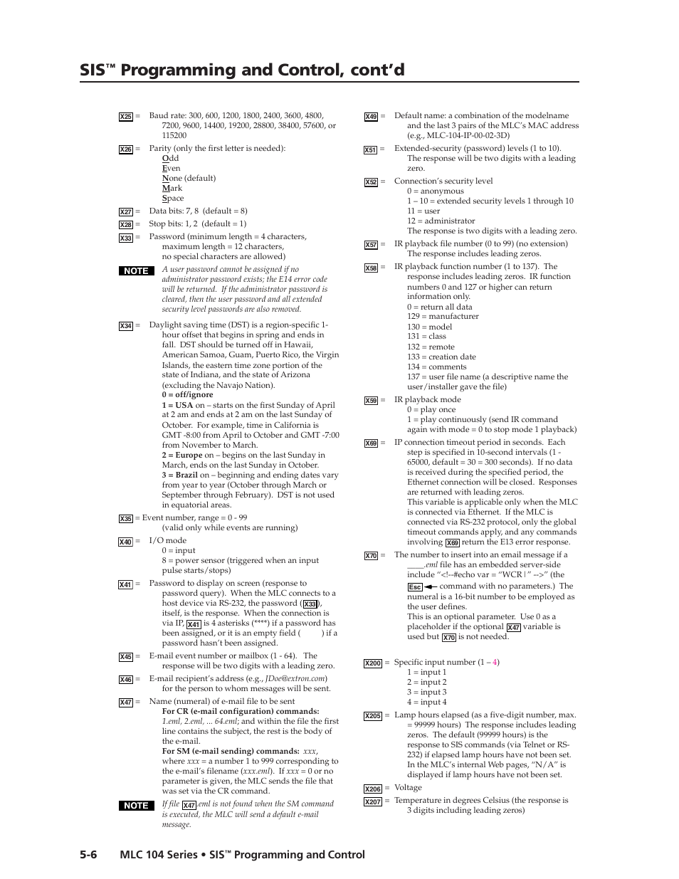 Preliminar y, Programming and control, cont’d, Mlc 104 series • sis | Programming and control 5-6 | Extron Electronics MLC 104 SIS Programming and Control User Manual | Page 6 / 36