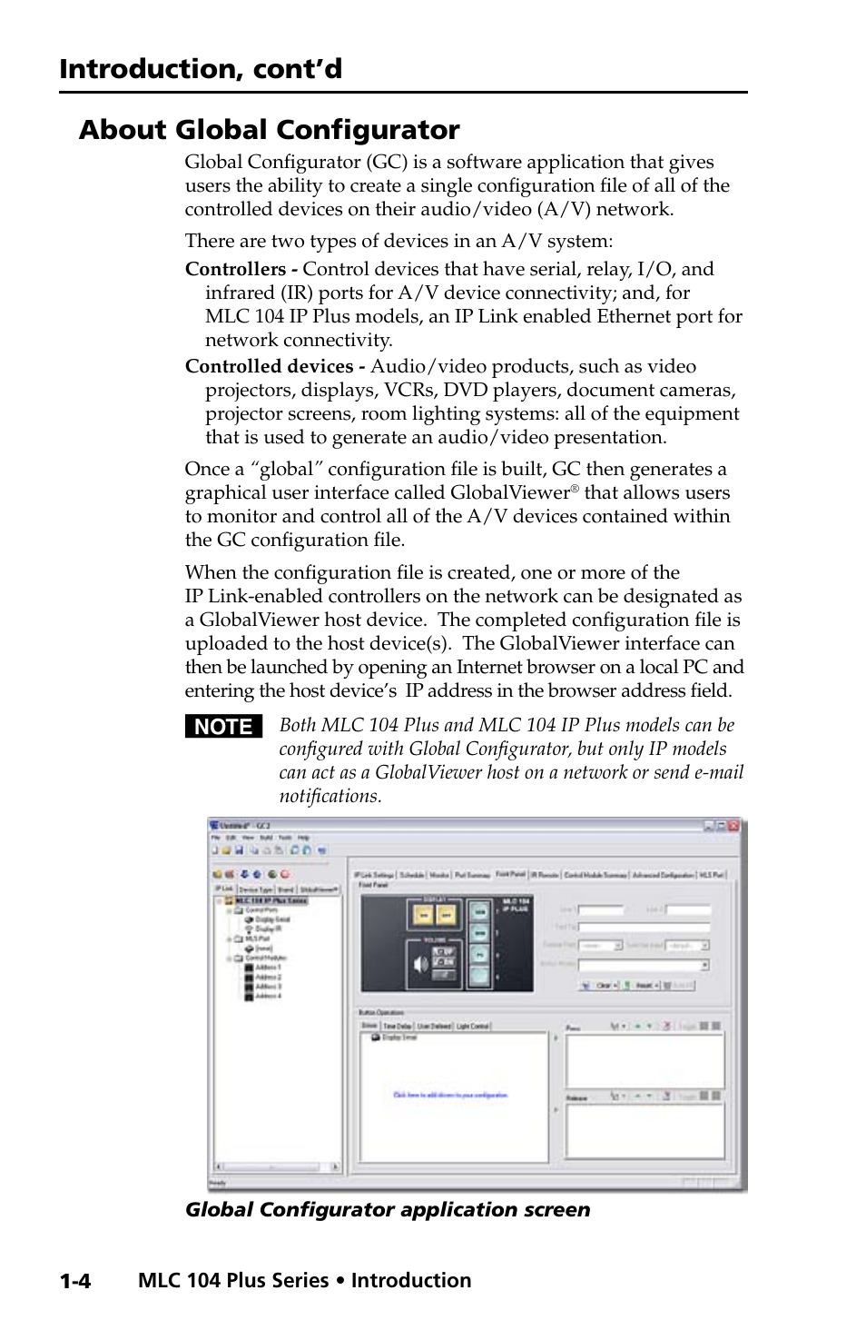 About global configurator, Introduction, cont’d | Extron Electronics MLC 104 Plus Series Setup Guide User Manual | Page 10 / 60