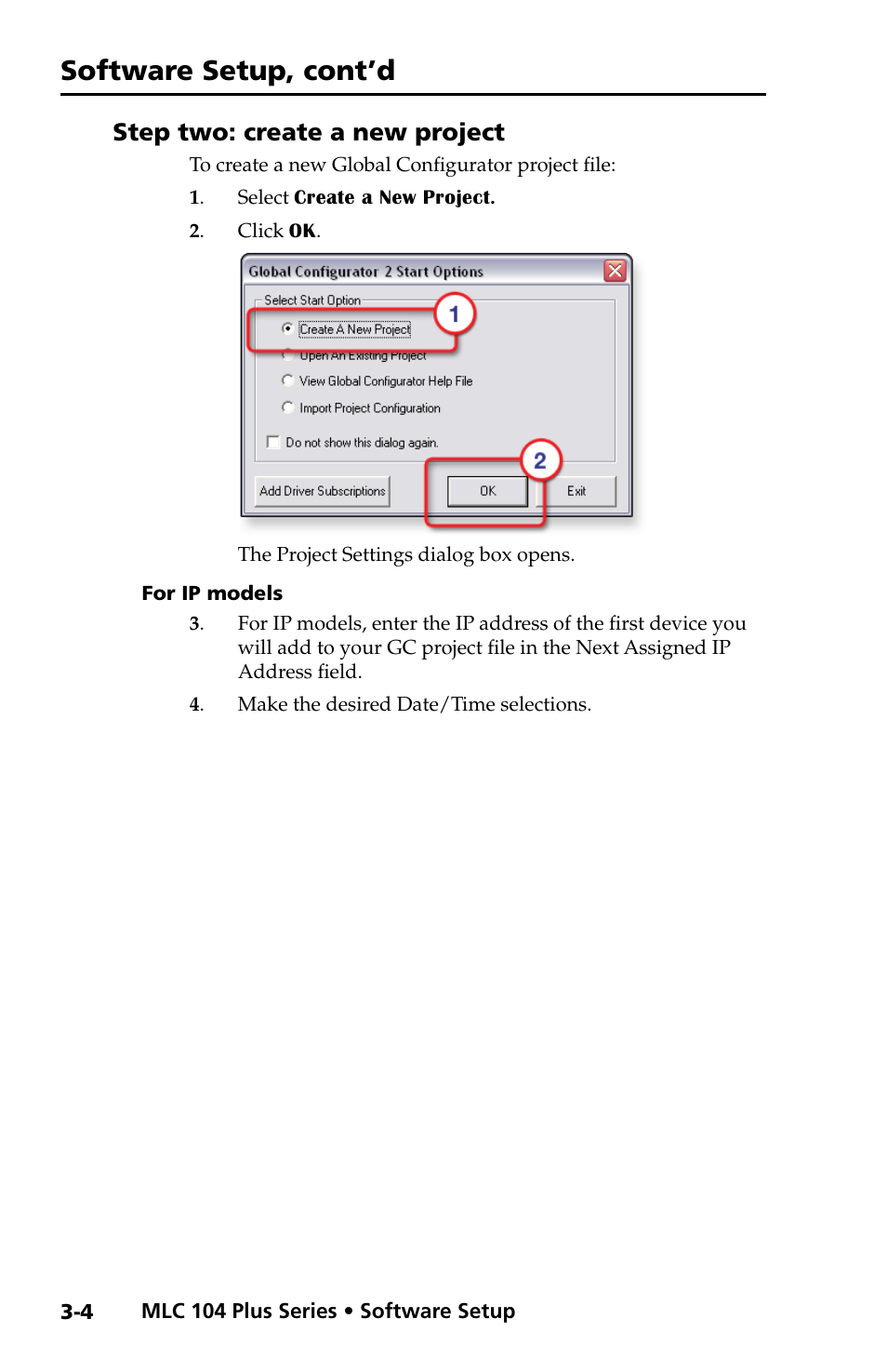 Step two: create a new project, For ip models, Step two: create a new project -4 | For ip models -4, Software setup, cont’d | Extron Electronics MLC 104 Plus Series Setup Guide User Manual | Page 26 / 60